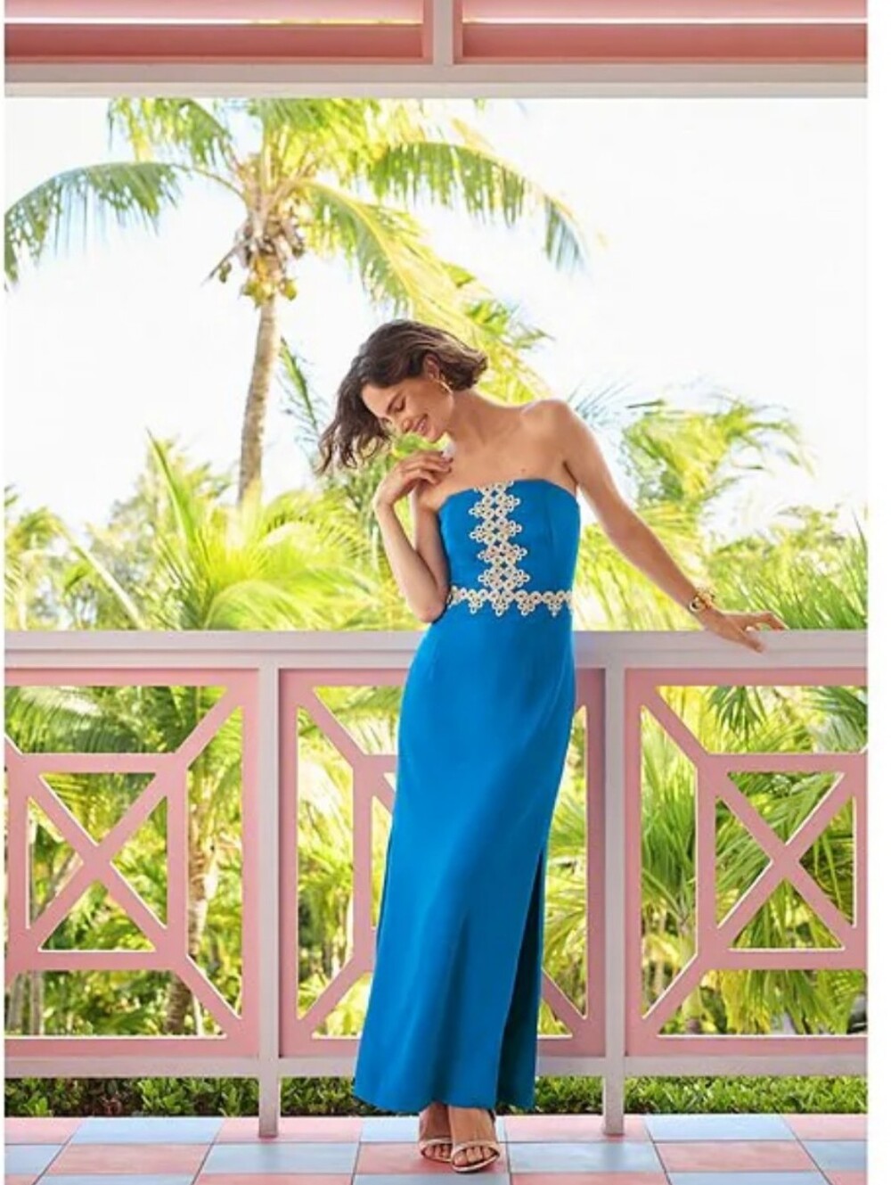 NWT Lilly Pulitzer Kristella Crepe Back Satin Strapless Lace Trim Maxi Dress 6 - Picture 6 of 11